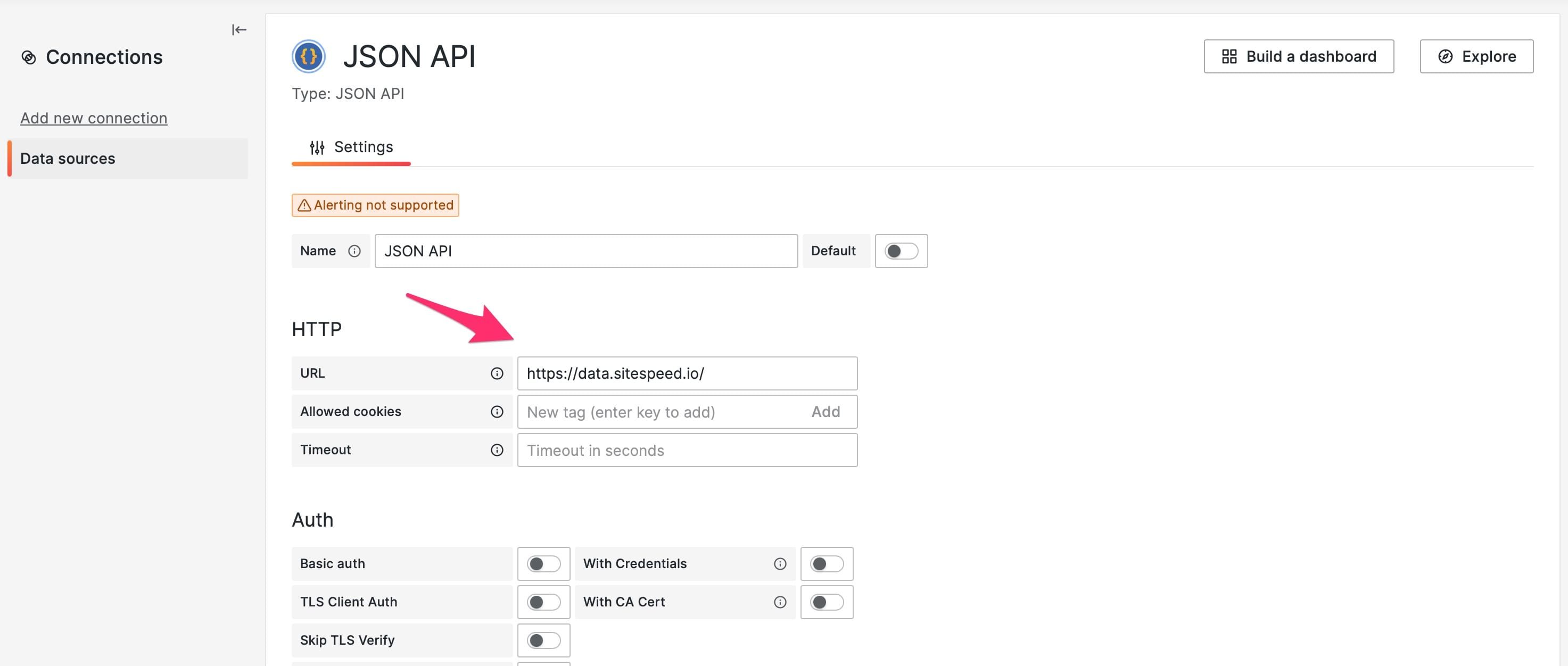 Configure the JSON datasource